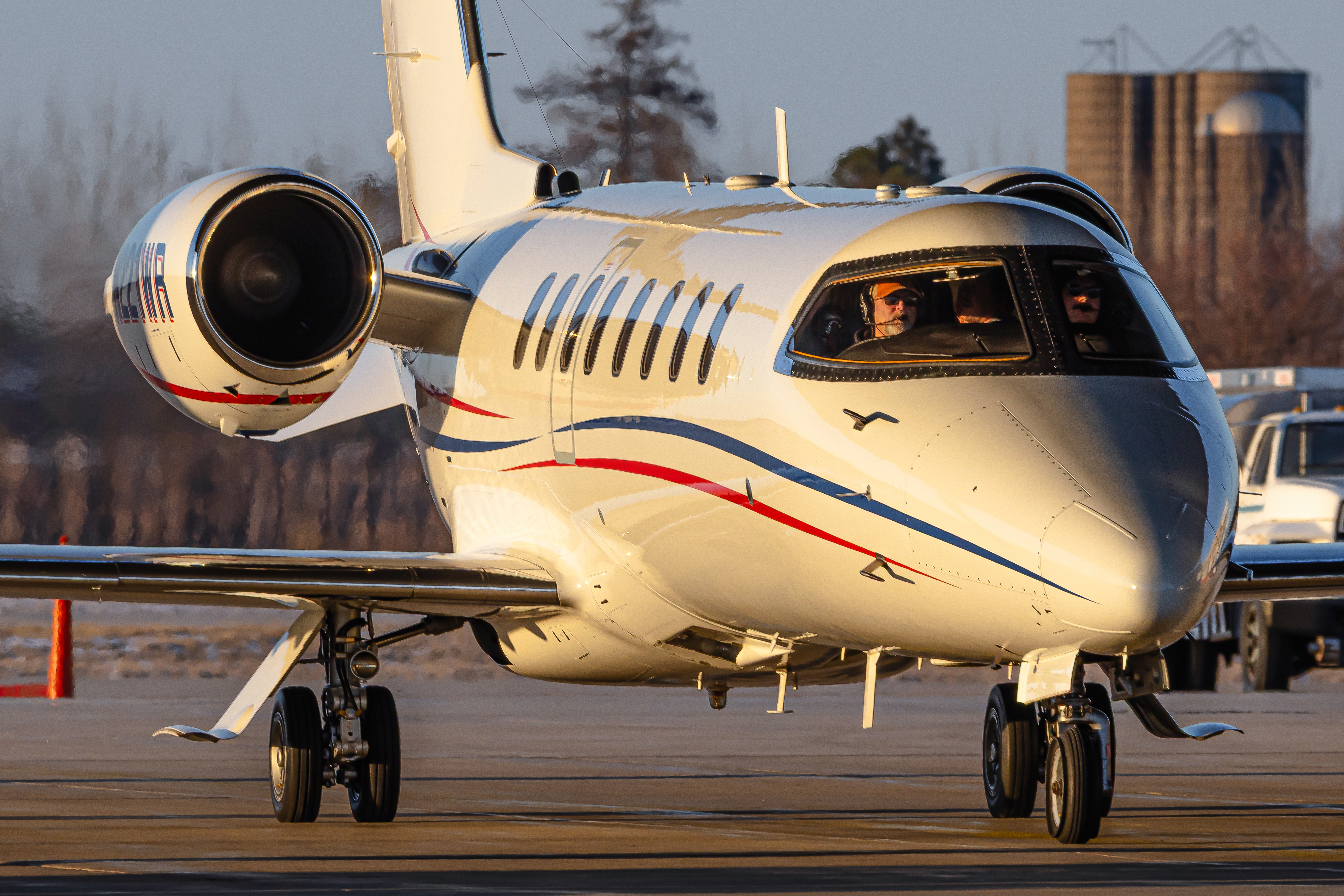 Close up of the Learjet 45XR on the runway.